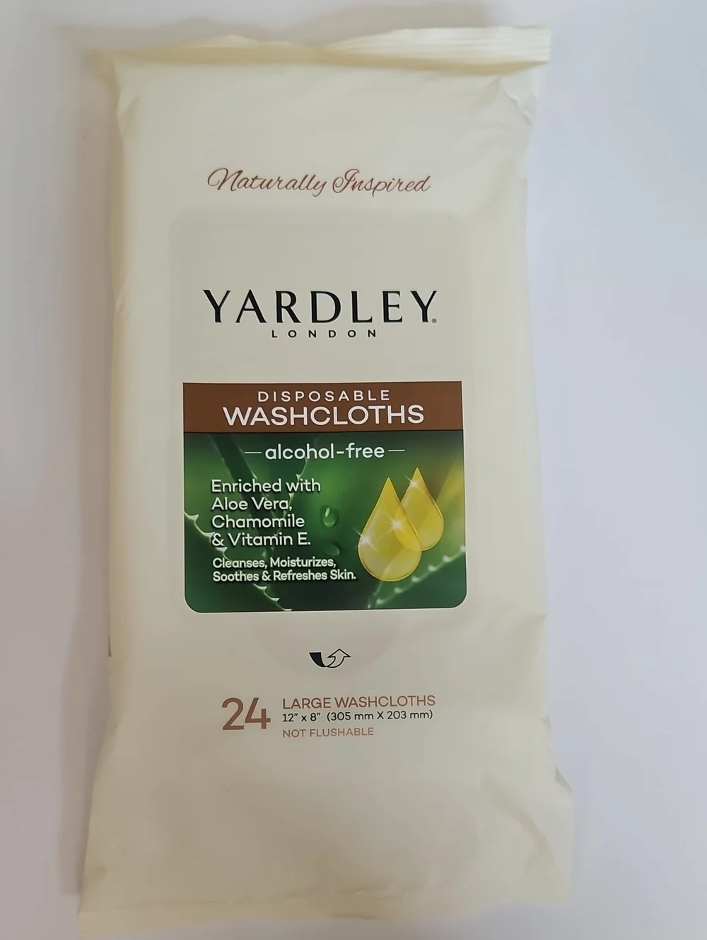 NIP YARDLEY LONDON DISPOSIBLE WASHCLOTHS-CHAMOMILE & VITAMIN E 5-PACK